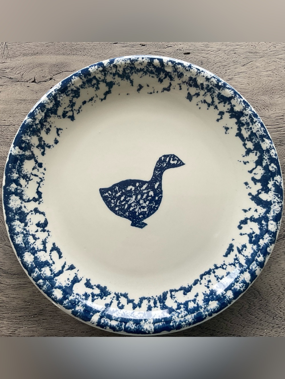 Vintage Tienshan Folk Craft Animals Blue Sponge Goose 10” Dinner Plate